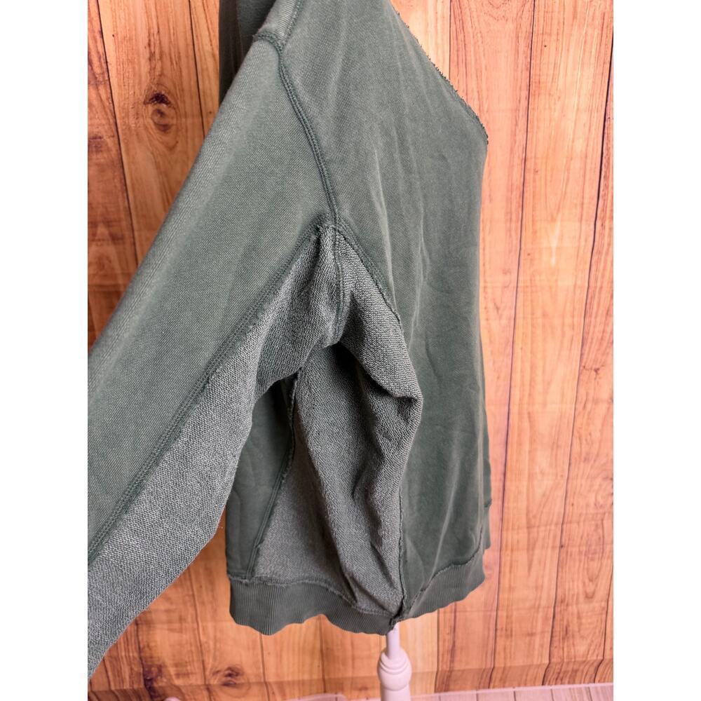 Aerie Oversize V Neck Sweatshirt Exposed Seams Some Distressing Green Wash S - Picture 4 of 7